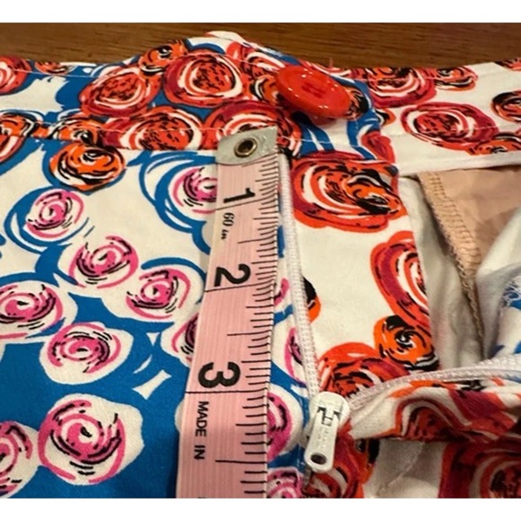 Tracy Negoshian Womens Cotton Mid-Rise Four Pocket‎ Shorts Orange/Blue Sz 8 - Picture 6 of 9